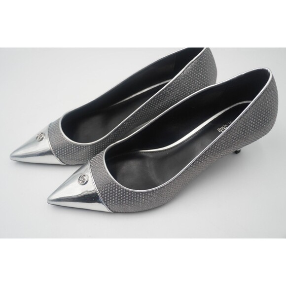 Michael Kors Davina Flex Kitten Metallic Silver Heel Pointed Toe Textured Sz 8.5 - Picture 5 of 16